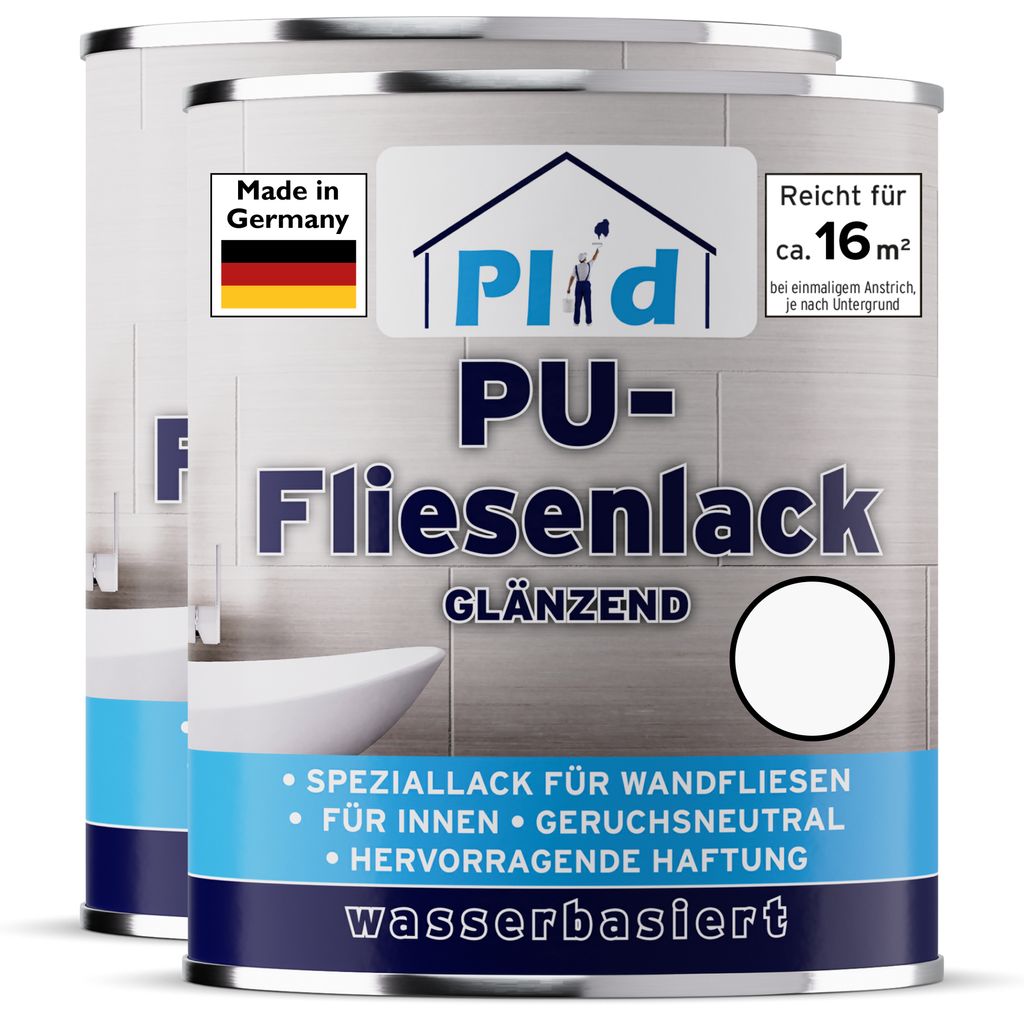 Plid Fliesenlack 1,5L Weiß glänzend – Fliesenfarbe für Wandfliesen in Küche & Bad, hohe Deckkraft, bis zu 16m²