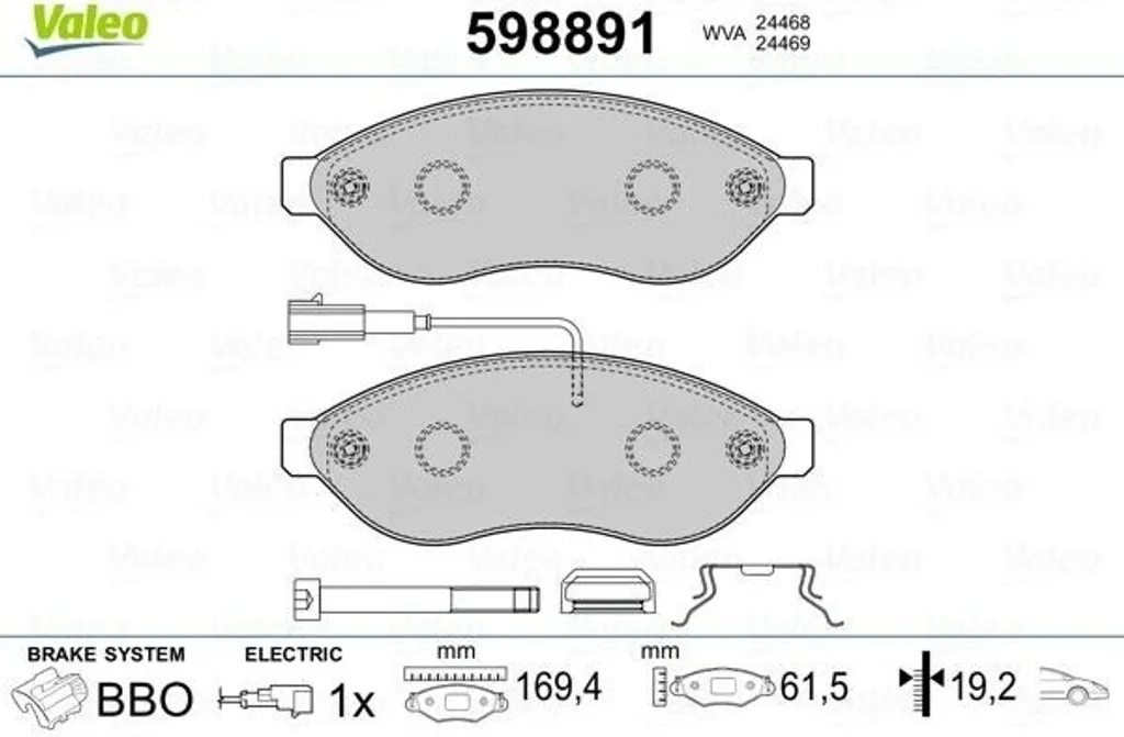 Stop bruits de freinage plaquettes avant Valeo 598891 Boxer Ducato Jumper