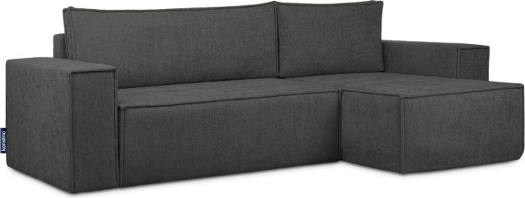 KONSIMO Rechte/Linke Ecksofa mit Schlaffunktion mit Armlehnen "NAPI II", Stahlfarbe, geflochtener Stoff, Modern, 262x89x148 cm