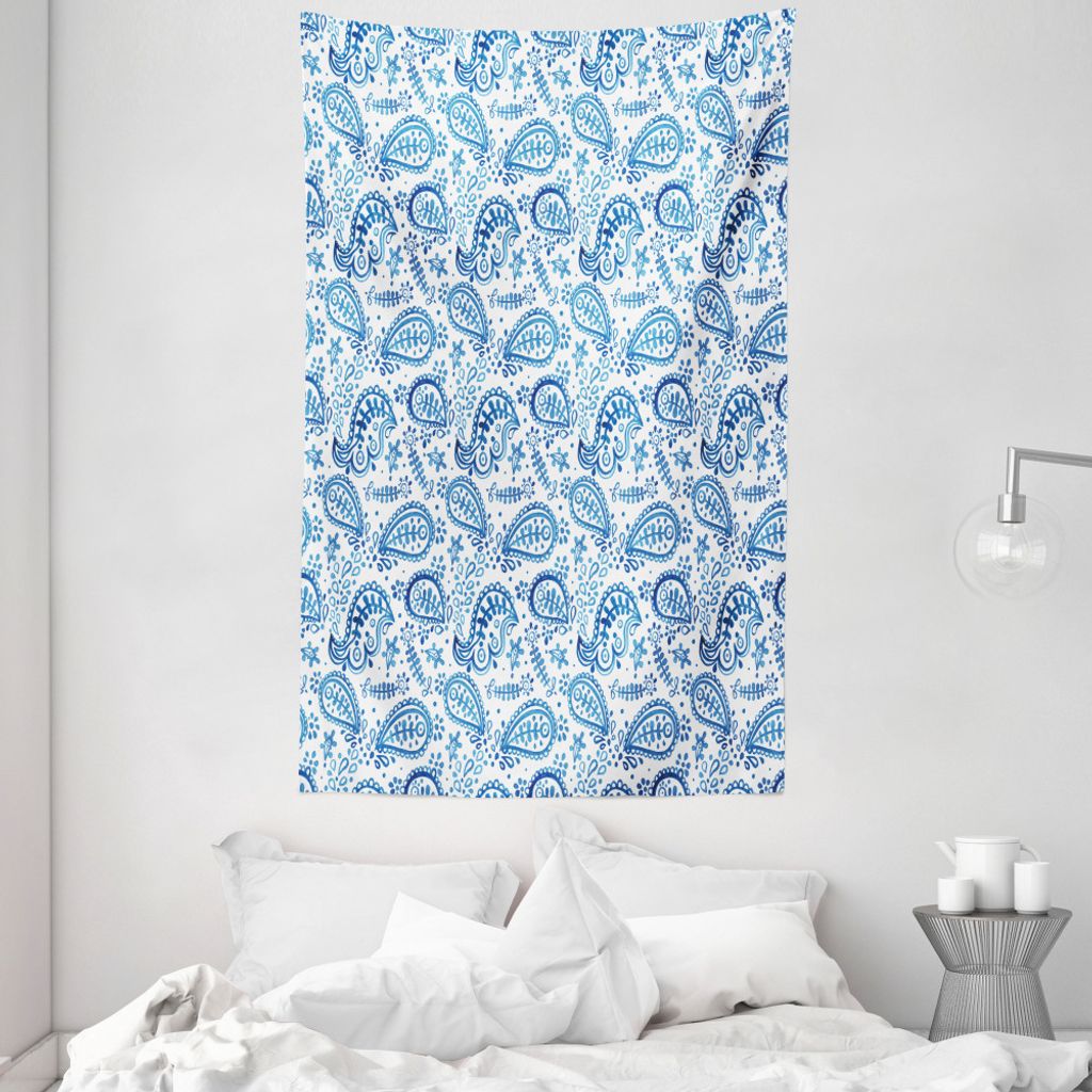 ABAKUHAUS Paisley Wandteppich und Tagesdecke, Ikat Stil Aquarell aus Weiches Mikrofaser Stoff Waschbar ohne Verblassen Digitaldruck, 140 x 230 cm, ...