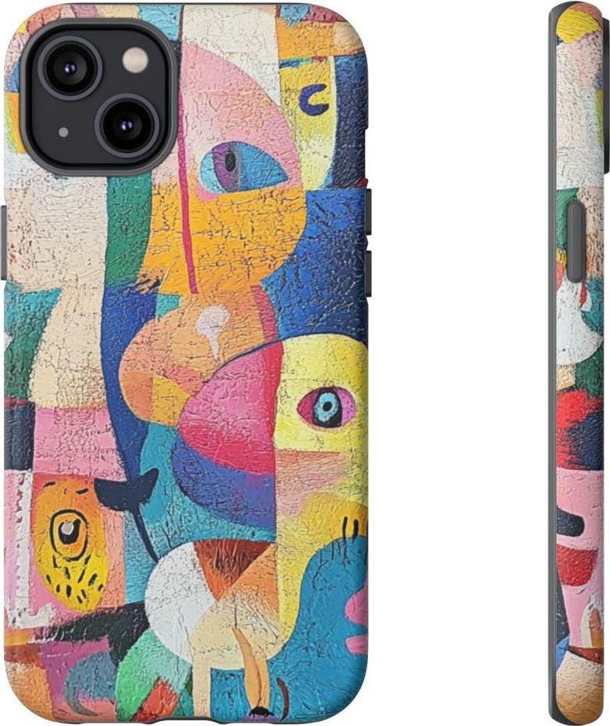 Abstrakte bunte Gesichter und Formen – Hülle Kompatibel mit iPhone 14 Plus