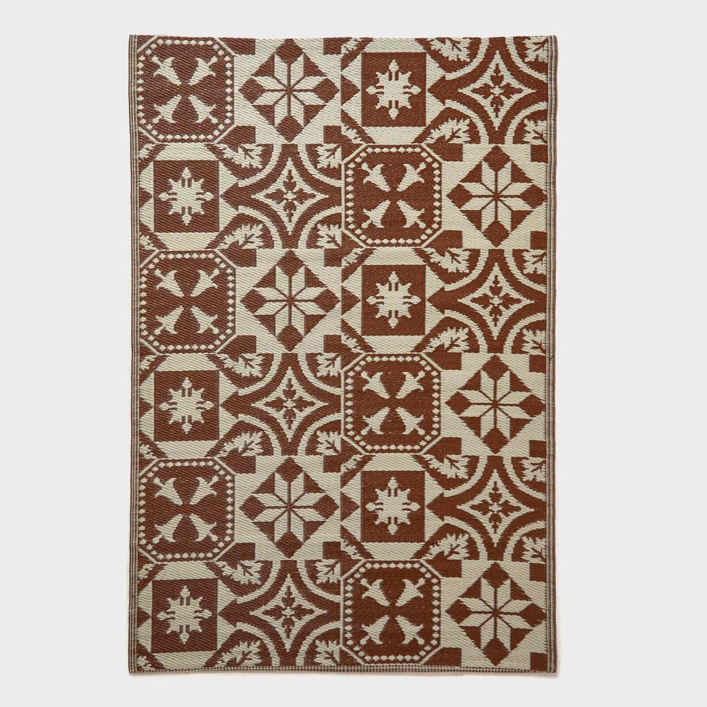 HOMESCAPES Outdoor Teppich wetterfest braun-beige 122x182 cm, Balkonteppich mit Kachelmuster, Gartenteppich wendbar