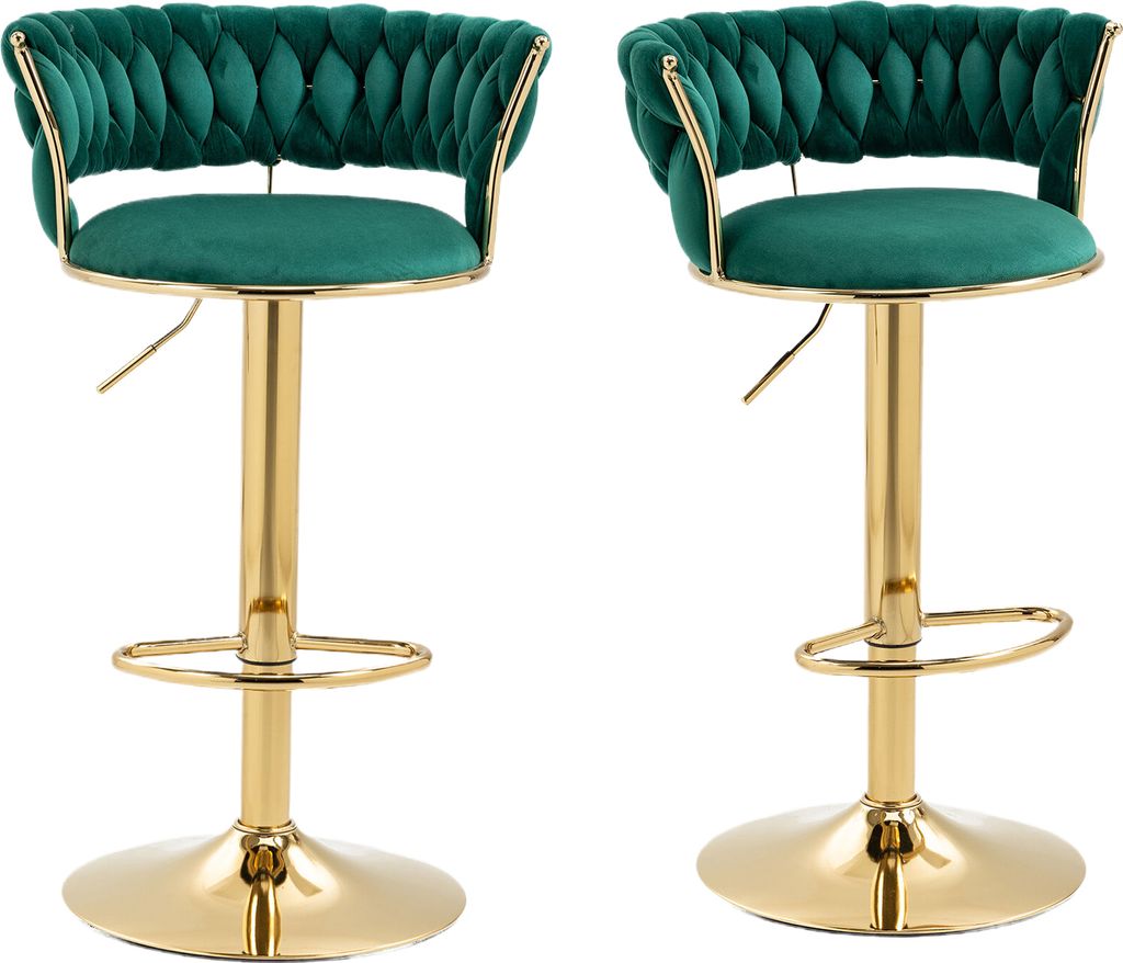 Abrihome Barhocker 2er-Set, Gepolstert Barstühle mit Samtbezug, Drehstühle mit Rückenlehne und Fußstütze, Grün