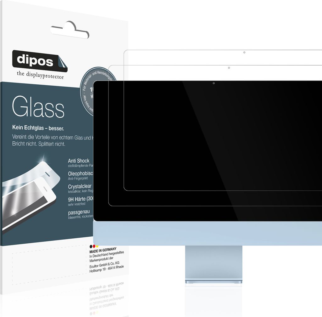 2x Schutzfolie für Apple iMac M3 24 Zoll 2024 - Anti-Shock 9H Folie dipos Glass Kunststoffglas