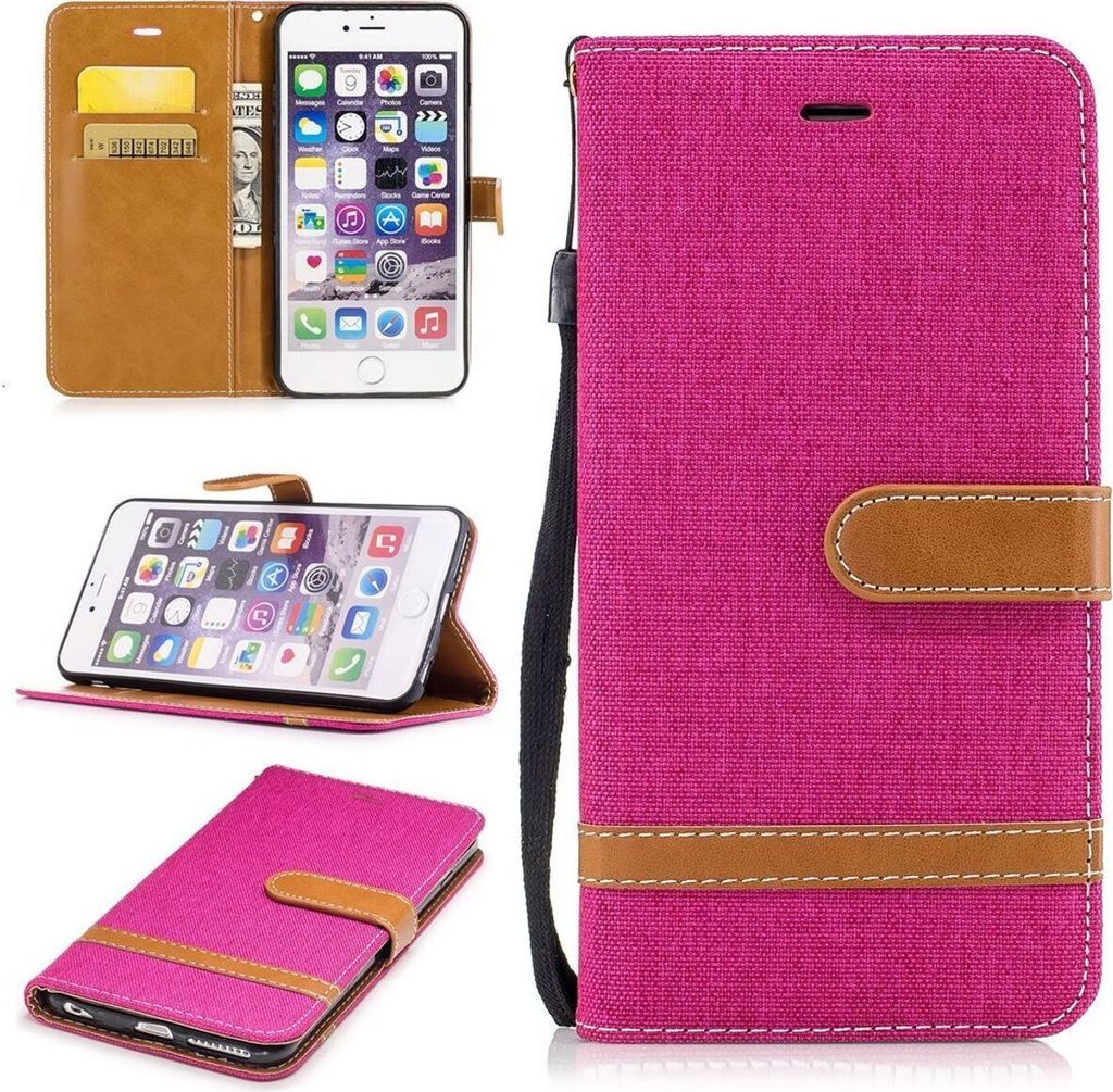 Tasche für Apple iPhone 6 / 6s Jeans Cover Handy Schutz Hülle Case Pink