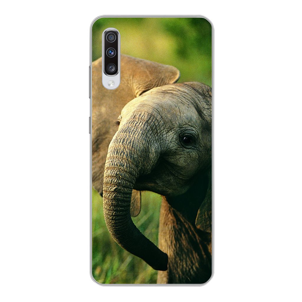 MuchoWow Handyhülle Schutzhülle Hülle für Samsung Galaxy A70 Elefant - Grün - Tiere - Natur Silikon Softcase Handy Hülle - Schutzhaube
