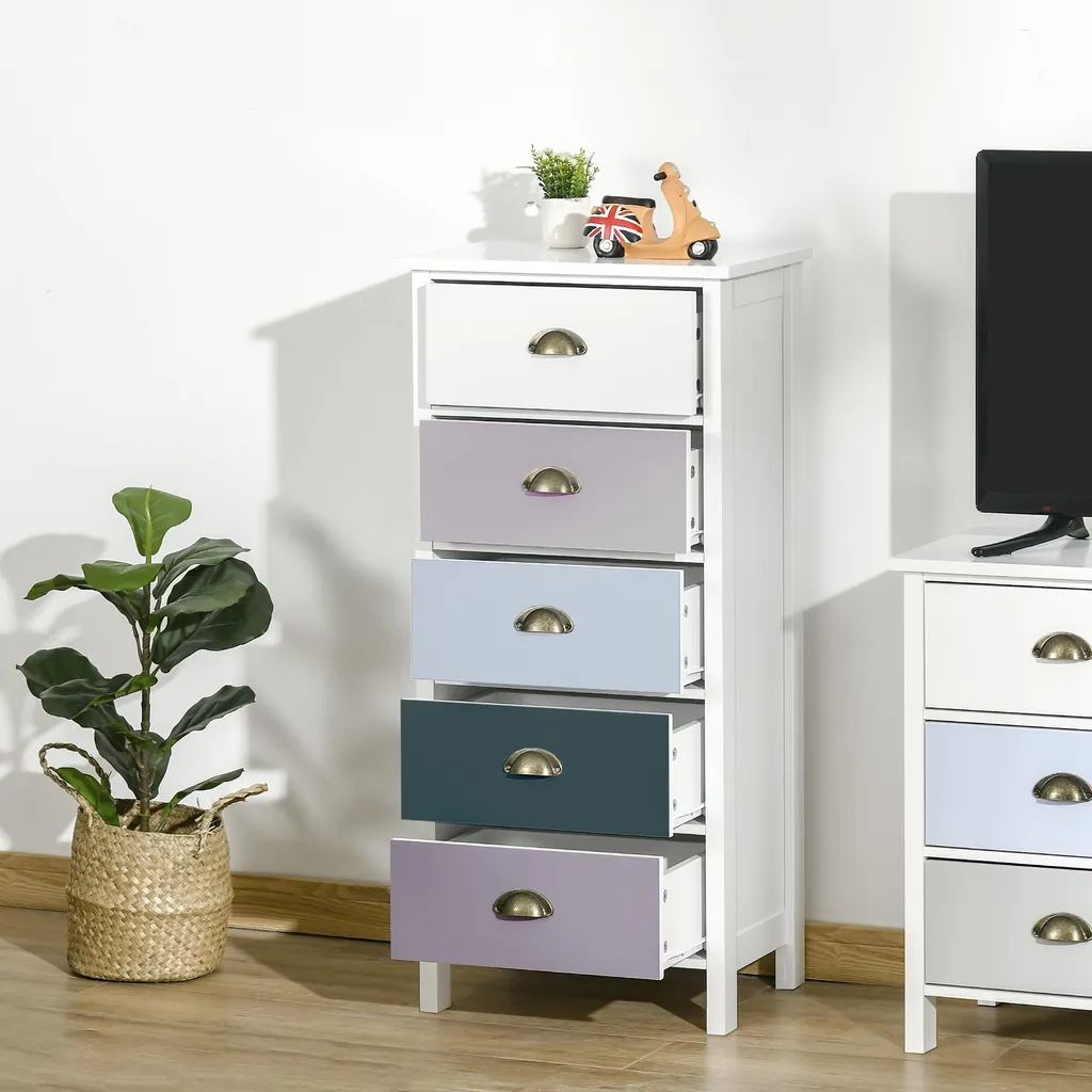 Commode Chiffonnier 5 Tiroirs Multicolores Meuble de Rangement Design - 2