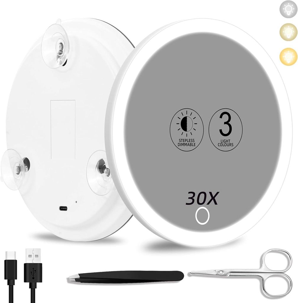 Zrcadlo s 30násobným zvětšením a osvětlením, velké (15 cm), Obrázek produktu 