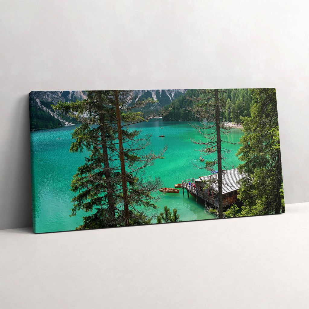Hölzernes Kajak auf dem Wasser – Leinwandbild Wandbild – 140x70 cm – Leinwandbilder – Wandbilder – Schlafzimmer – Flur