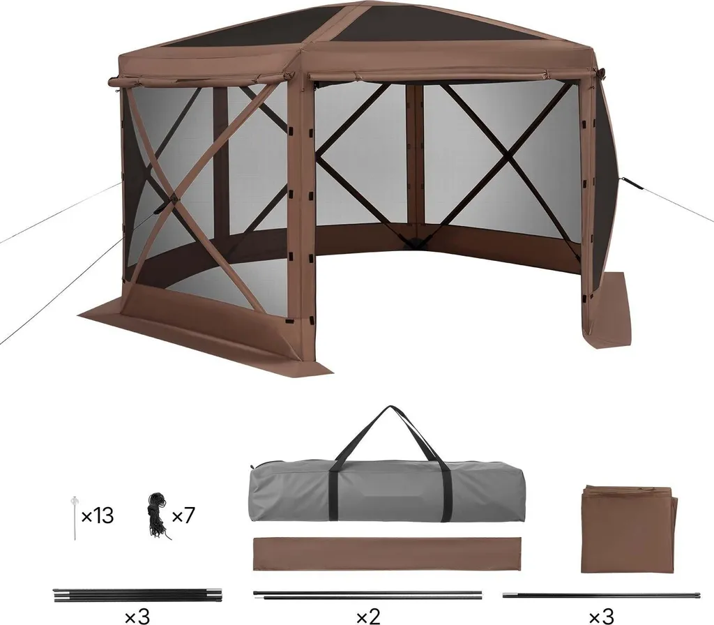 Pavillon pliable 3,6x3,6 m Tente de réception Pop-up avec sac - Marron - 9
