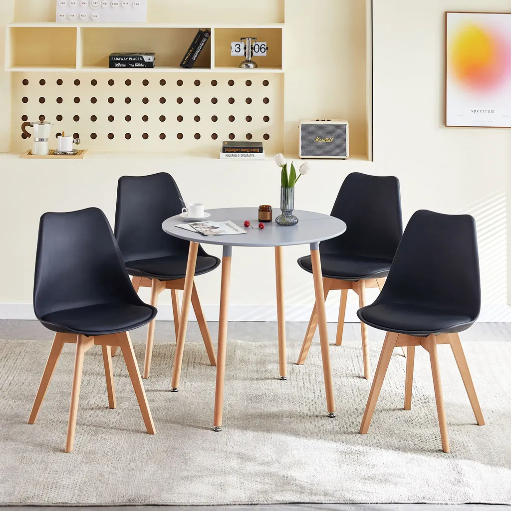 Table ronde 80x80cm Bois Gris scandinave - Table salle à manger H.J WeDoo