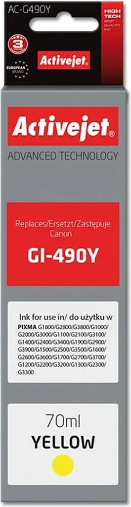 Activejet AC-G490Y Ink cartridge (replacement for Canon GI-490Y; Supreme; 70 ml; 7000 pages. yellow)