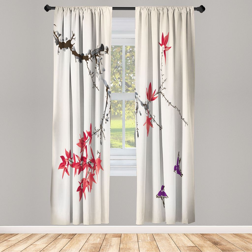 ABAKUHAUS Japanisch Vorhänge 2 Panel Set für Wohnzimmer Schlafzimmer Nachbildung, Kirschblüten Kirschblüte Baum Zweig Romantischer Frühling Th...