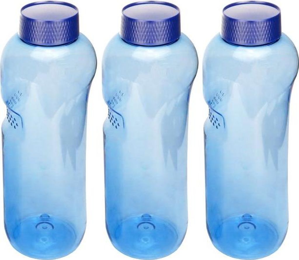 3x Kavodrink Trinkflasche aus Tritan 1,0 Liter, ohne Weichmacher & BPA enthält neue blaue Deckel mit integrierter Dichtung auslaufsicher