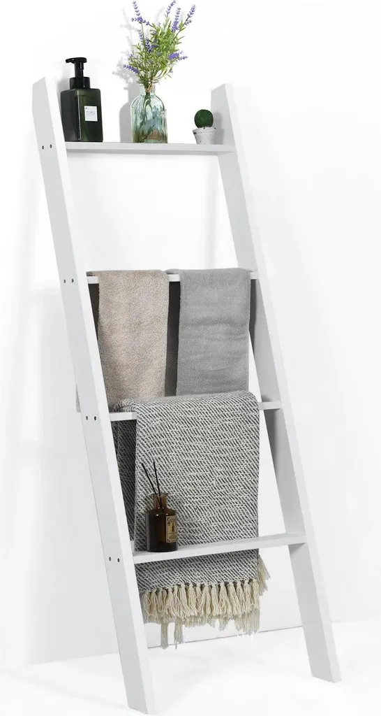 Porte-serviettes en bois blanc autoportant 5 niveaux - Design épuré