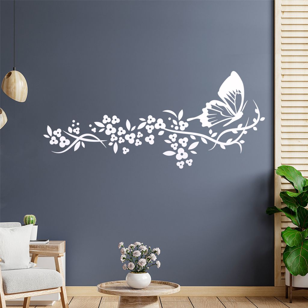 Falter Schmetterling Blüte Wandtattoo in 6 Größen - Wandaufkleber Wall Sticker - Dekoration, Küche, Wohnzimmer, Schlafzimmer, Badezimmer