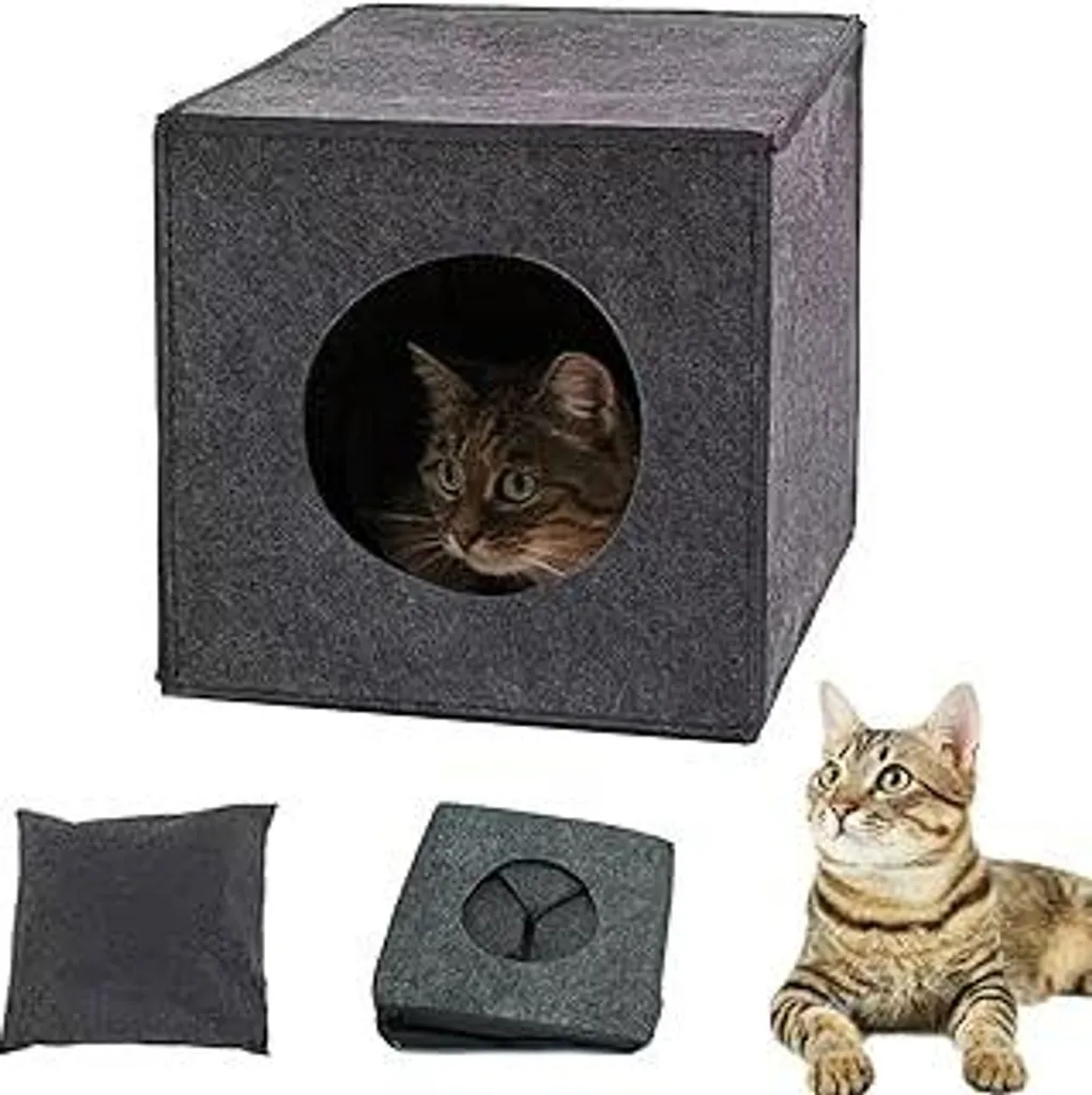 Cuccia a Cubo in Feltro per Gatti 33x37x33 cm - Grigio Antracite