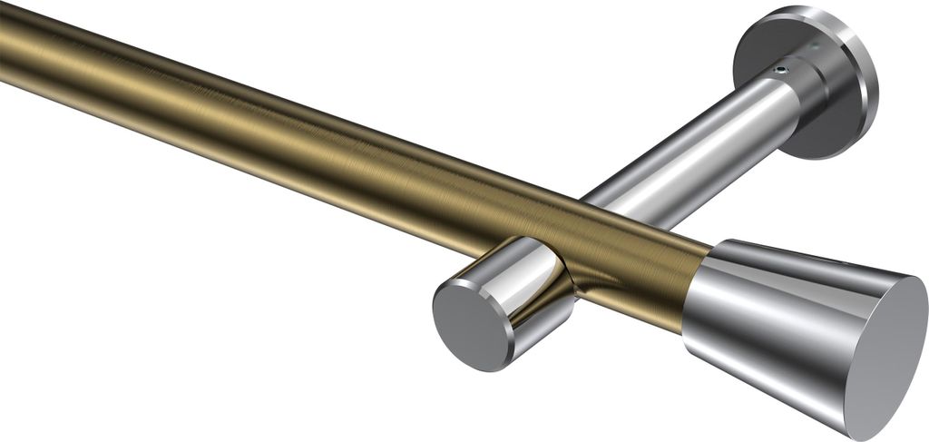 Interdeco Gardinenstange / Vorhangstange Messing Antik / Chrom, Typ Prestige Sitra (Konus) ohne Ringe, 20 mm Ø 1-läufig, 480 cm