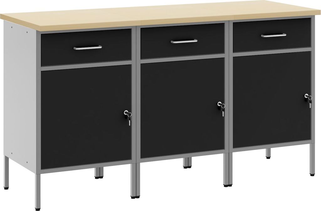 Möbel Werkstattschränke 3 Stk. Schwarz und Grau Holzwerkstoff Stahl - Werkbänke 3321366