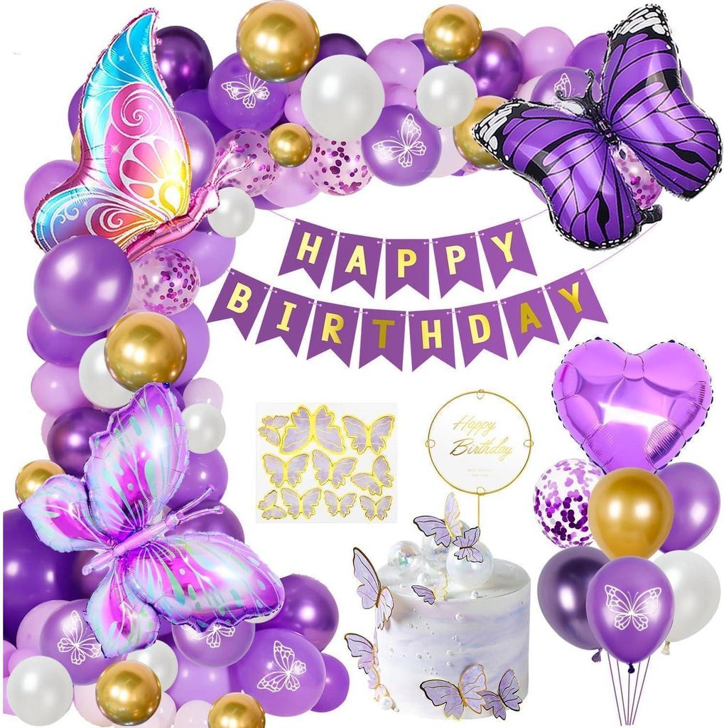 Schmetterling Geburtstag Deko Set Lila Party Mädchen Produktbild 