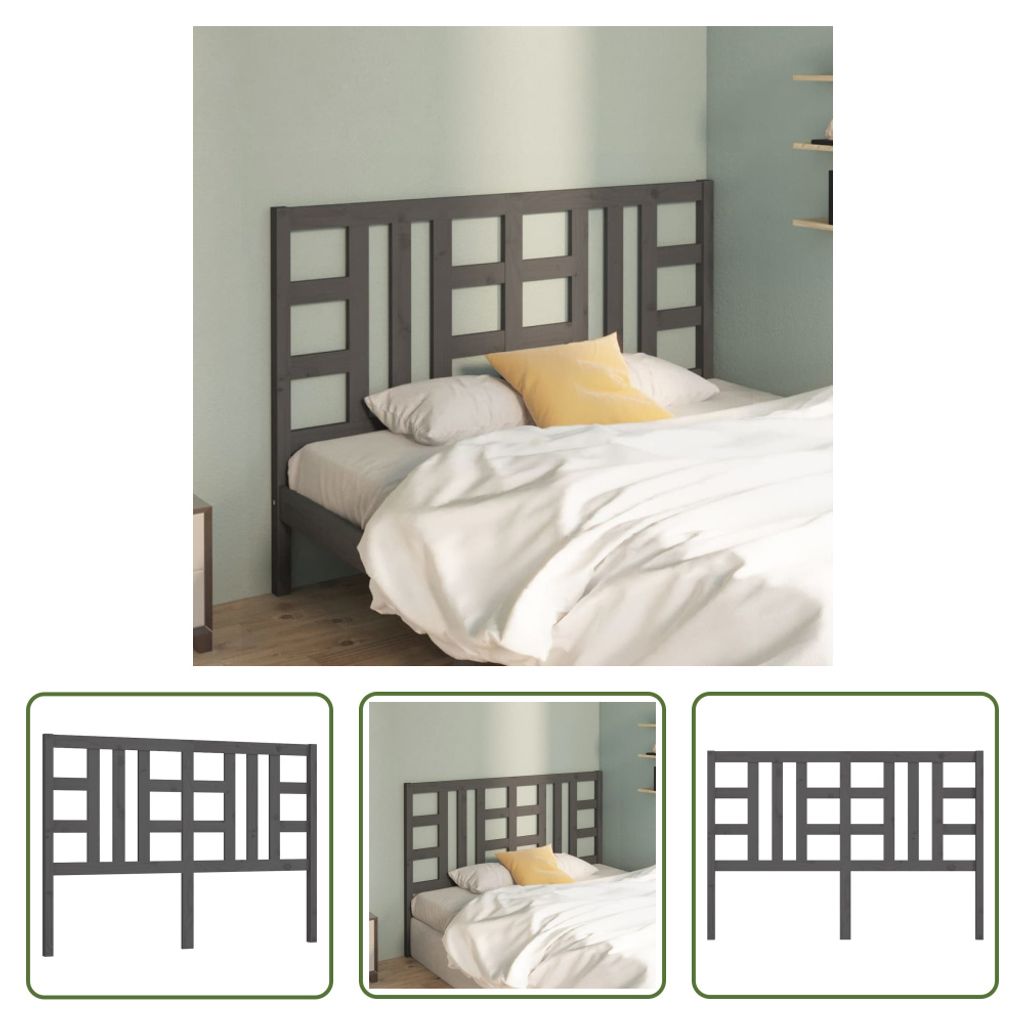 The Living Store Kopfteil Grau 166x4x100 cm Massivholz Produktbild 