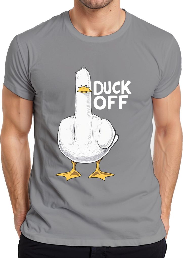 Duck Off freche Ente Mittelfinger sarkastisch Geschenk Lustig Herren T-Shirt, Grau, 3XL