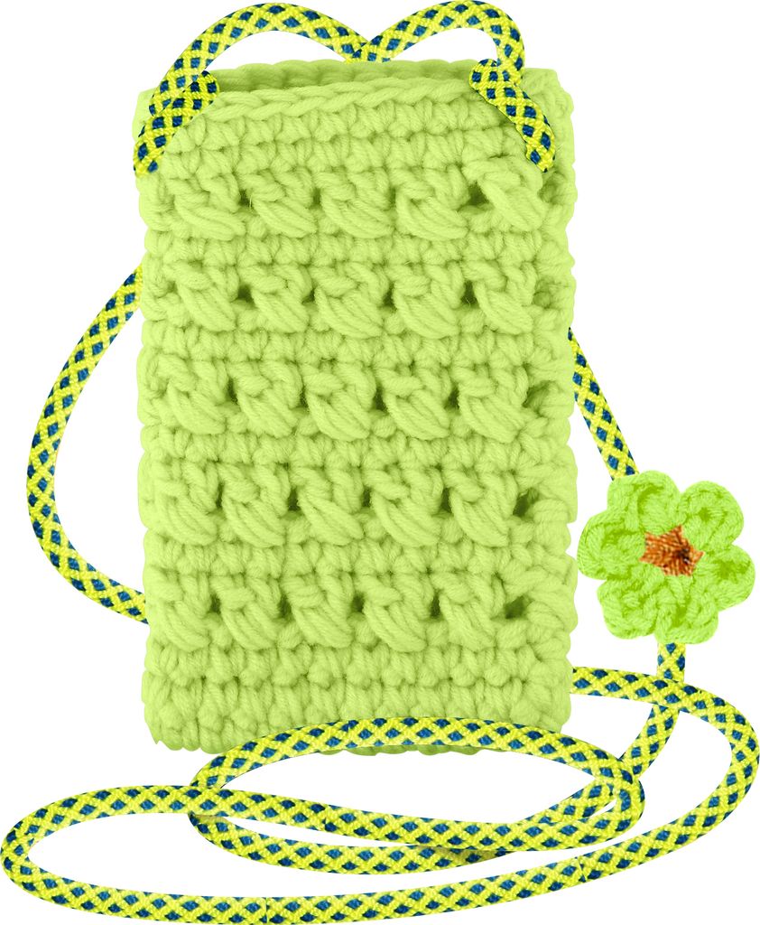 Gestrickte Schultertasche für Smartphones, FlowerWeave Series – Hellgrün