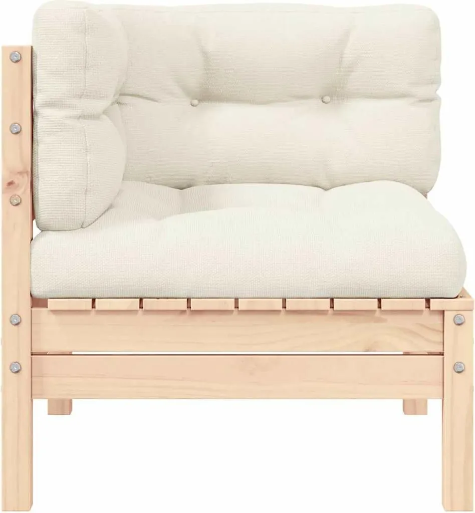 Divano Outdoor Angolare in Legno Massello Pino - Cuscini Crema Inclusi