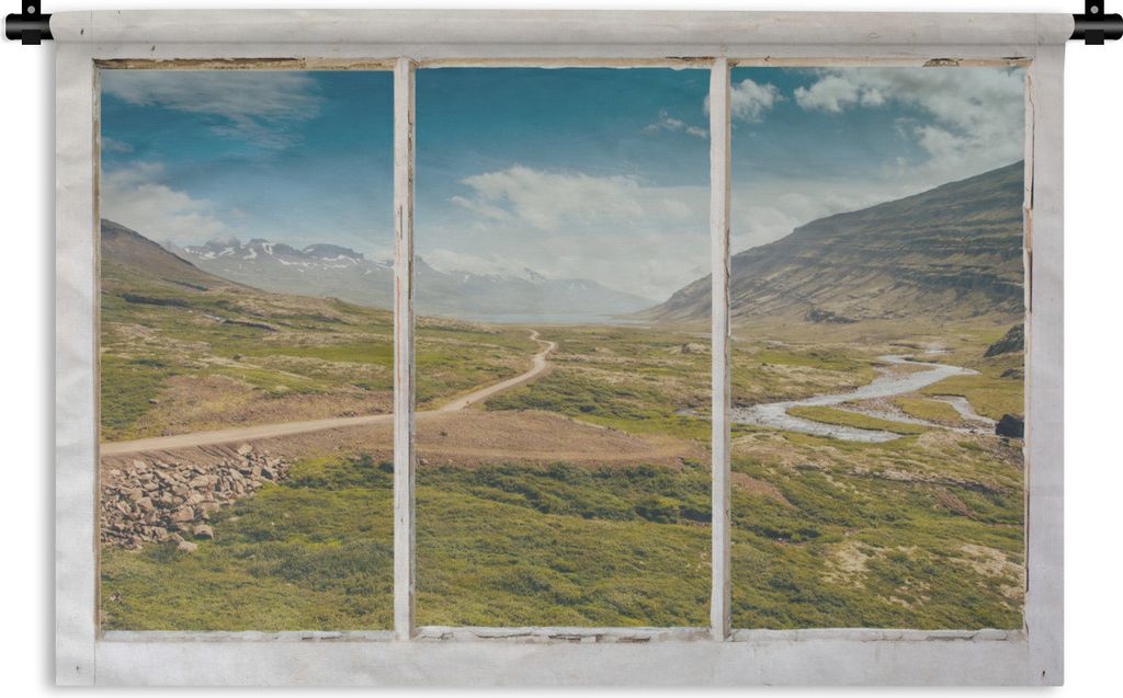 MuchoWow Wandteppich Wandbehang Aussicht - Weg - Berg 150x100 cm Tapisserie Dekoration Wandtuch - Waschbar - Tapisserien - Wand-Decke
