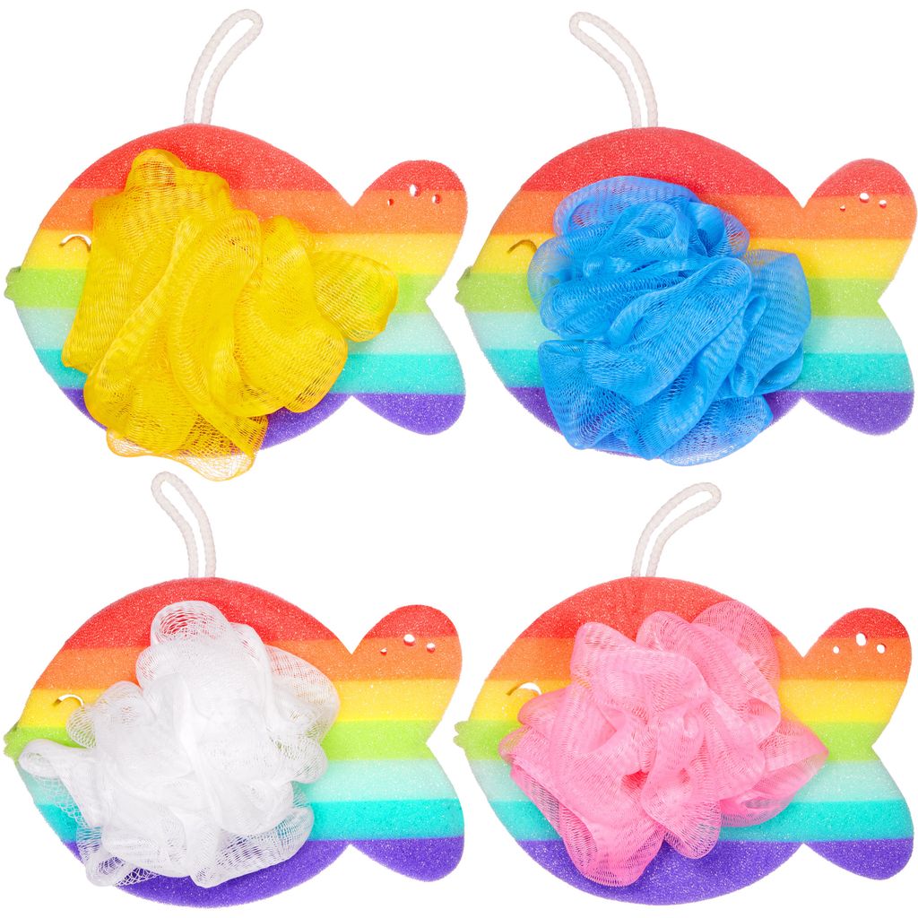 BRUBAKER 4er Set Badeschwamm Duschschwamm - Regenbogen Produktbild 
