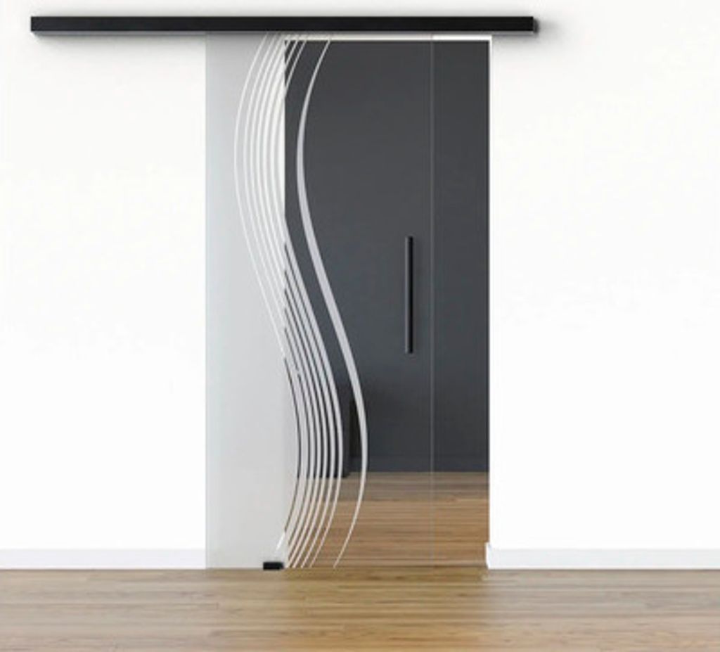 Pertura Glasschiebetür Komplettset Glera Reflect 01 775x2175 mm Links inkl.Beschlag Selir Aluminium schwarz,Stangengriff