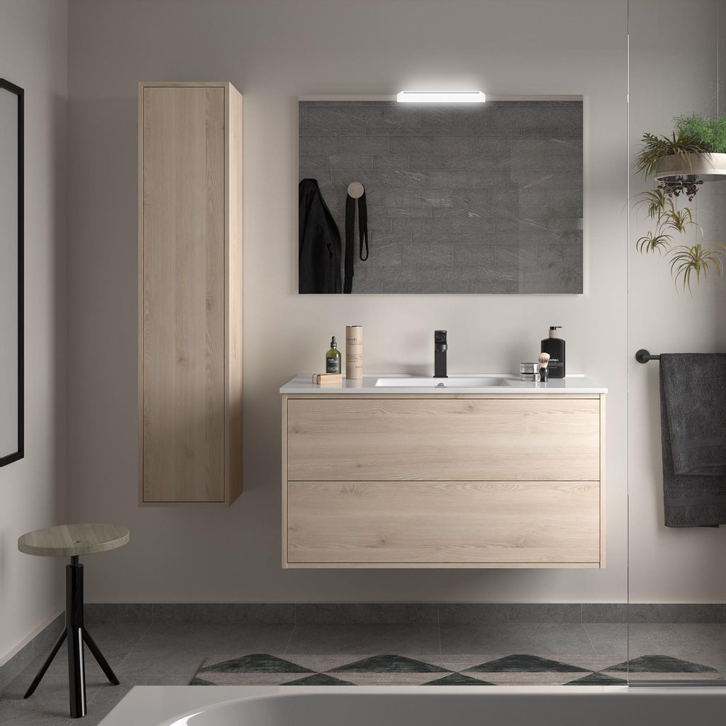 Optimus Unterschrank 1000 2 Schubladen + Waschbecken NATURAL