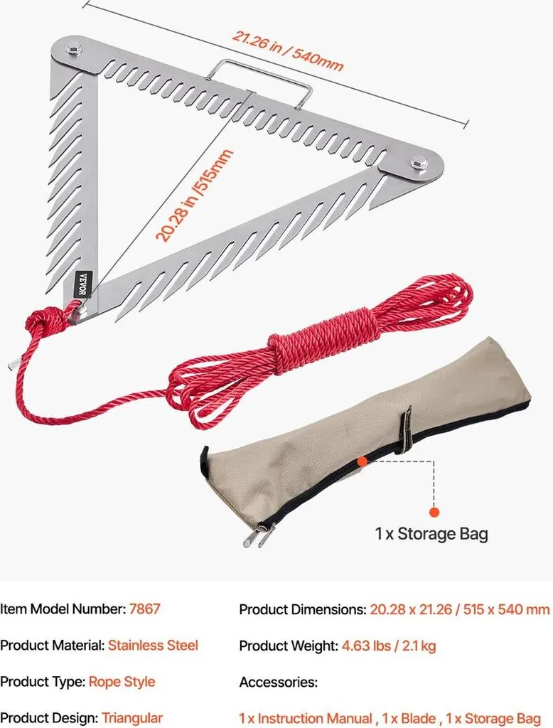 Râteau de lac pour enlever les algues, modèle pliable 24 pouces inox