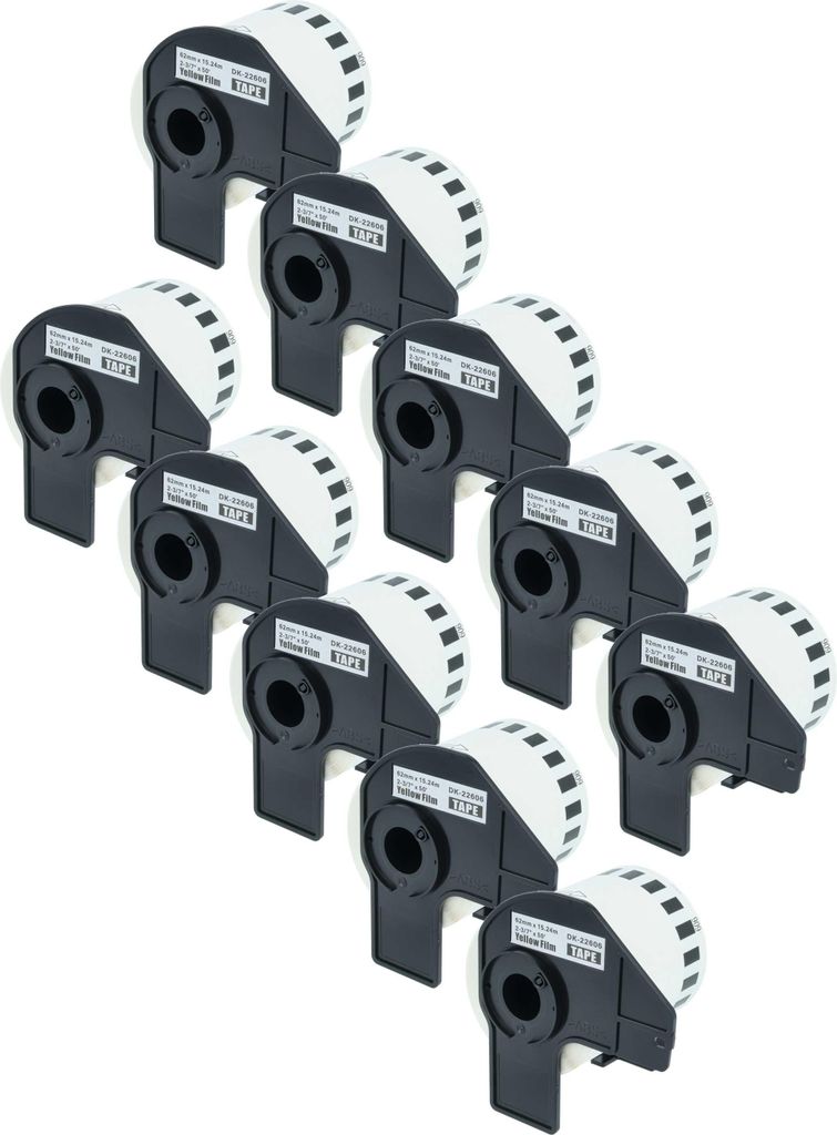 vhbw 10x Rolle mit Halter 62mm x 15,24m (1 Etikette) Ersatz für Brother DK-22606 für Drucker - Premium Gelb
