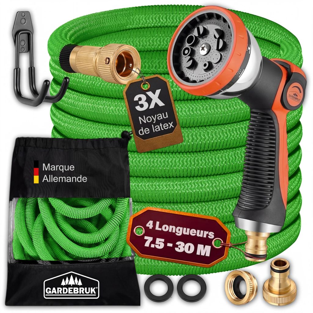 GARDEBRUK® Tuyau d’Arrosage Extensible 30 m Vert – Pistolet Image du produit 