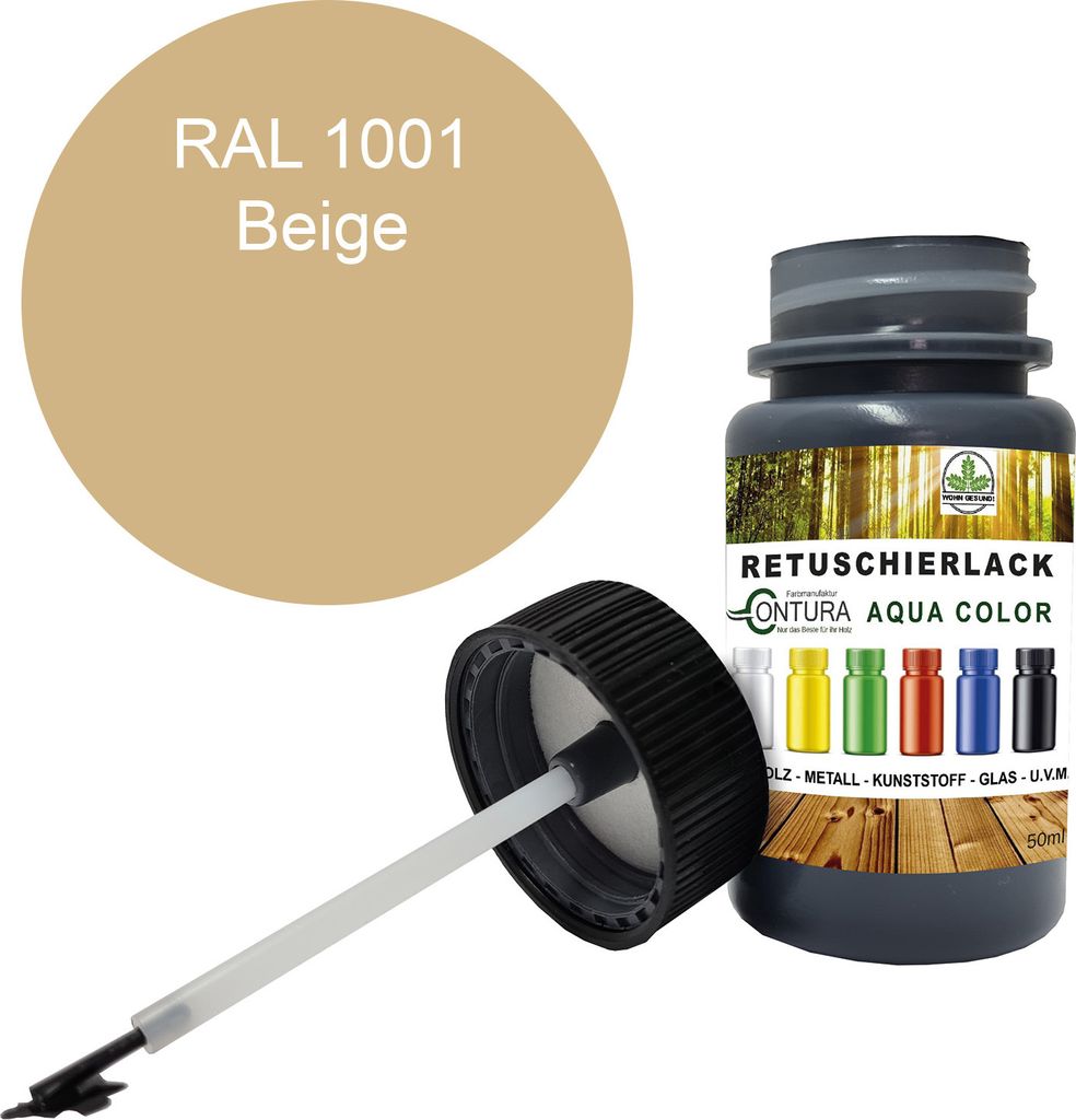 Reparaturlack Lackstift RAL Lack Pinselflasche 50ml. Farbe Holz Metall Möbel Auto Bad Retuschierlack - RAL 1001 Beige