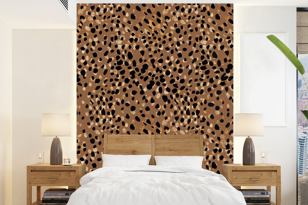 MuchoWow Fototapete für Wohnzimmer oder Schlafzimmer Wandtapete Vinyl Motivtapete Tiere - Muster - Leopard - 160x220 cm - Bildschirmhintergrund
