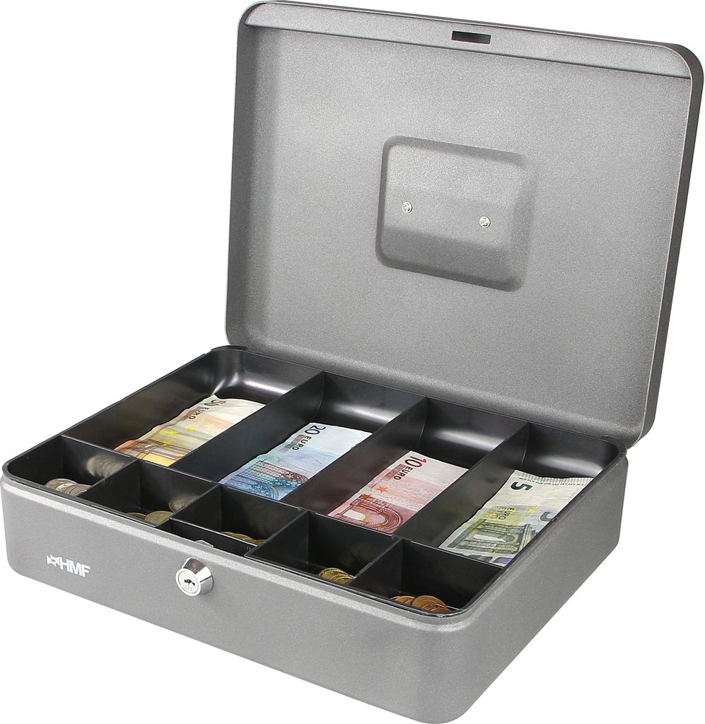 Geldkassette abschließbar, 5 Münzfächer & 4 Scheinmulden, HMF 10019-09, Silber