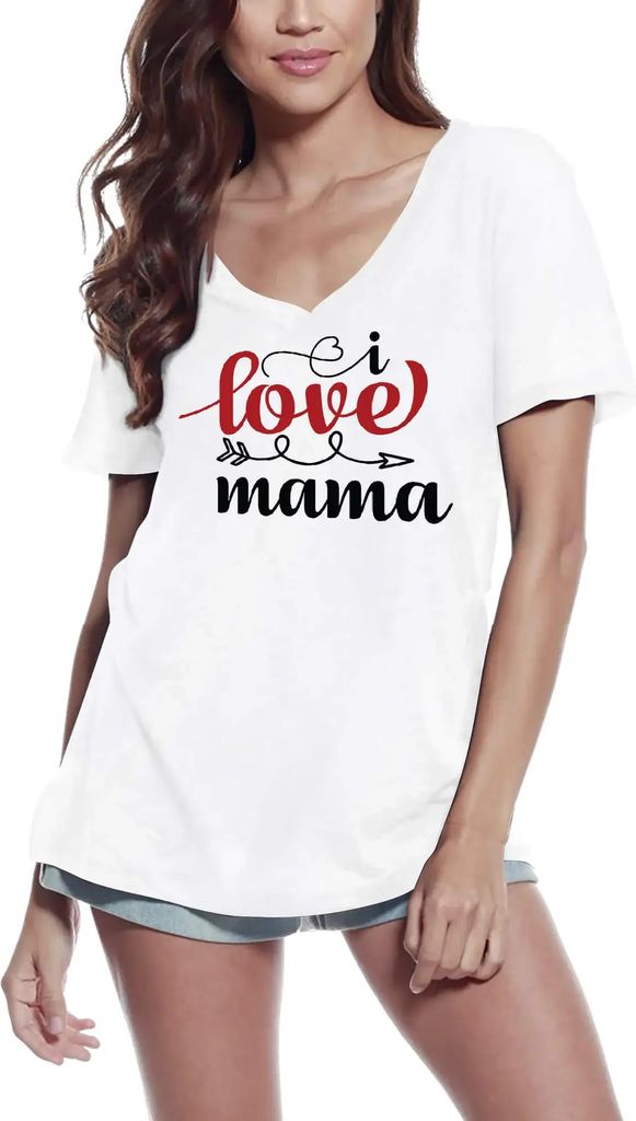 Damen Grafik T-Shirt V-Ausschnitt Ich liebe Mama - Mama – I Love Mama - Mom – Öko-Verantwortlich Vintage Jahrgang Kurzarm Lustige Druck Geburt...