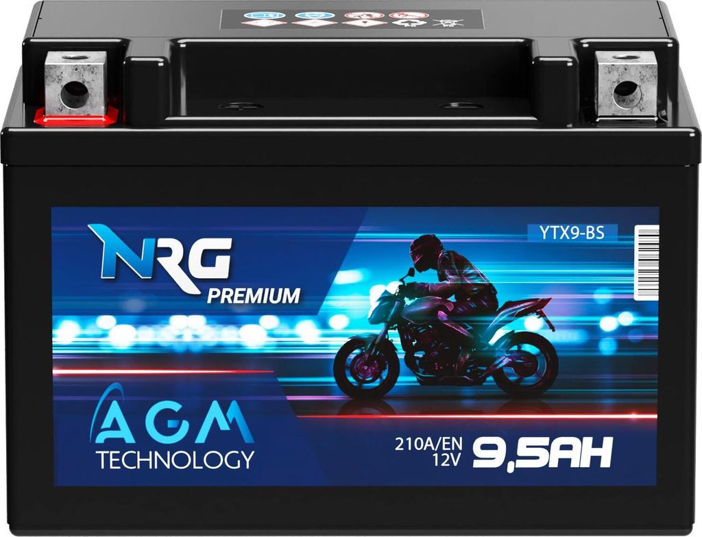 NRG AGM Motorradbatterie YTX9-BS 9,5Ah 12V Produktbild 