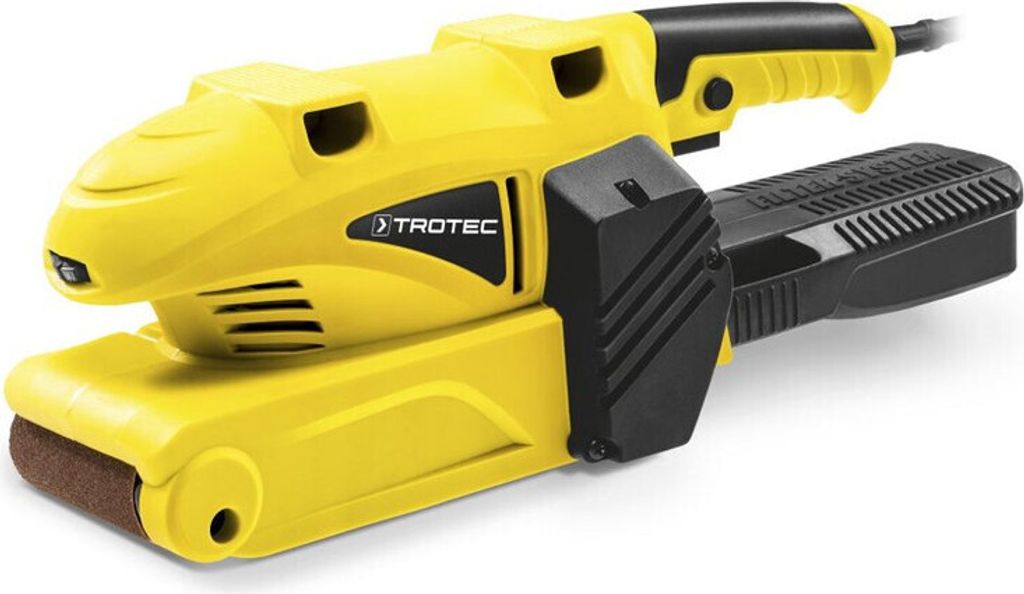 A yellow and black TROTEC belt sander is shown against a white background.