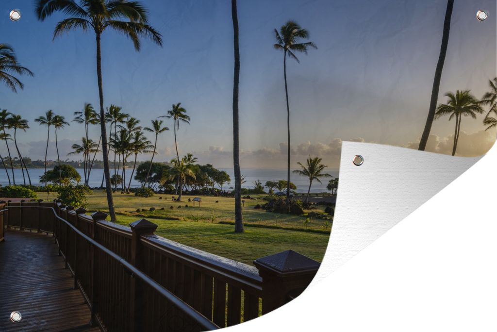 MuchoWow 90x60 cm Outdoor-Poster Gartendeko Sichtschutz Garten Poster für den Garten Sonnenaufgang Kauai