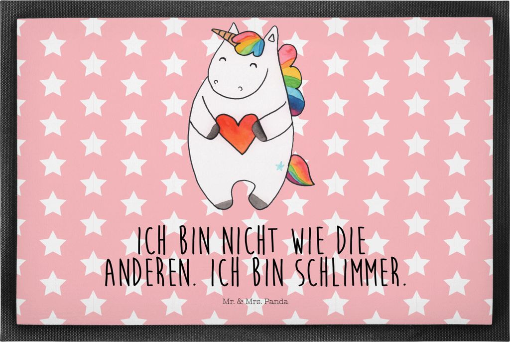 Mr. & Mrs. Panda Schmutzfangmatte Einhorn Herz 50 x 75 cm - Rot Pastell - Geschenk, Unicorn, Einhörner, Fussmatte, Bodenvorleger, Schmutzmatte, Fr...