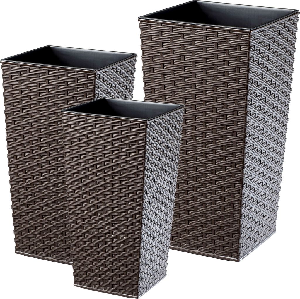 KADAX Rattan-Blumentopf-Set "Pesaro", Kunststoff-Blumentopf, Mokka, 3er Set XL