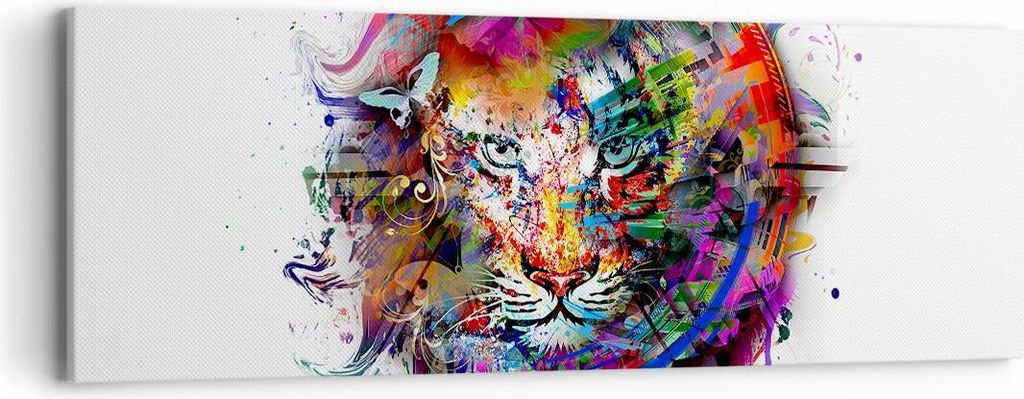 Bild auf Leinwand - Leinwandbild - Abstraktion Tiger Skizze Dschungel - 90x30cm - Wand Bild - Wanddeko - Leinwanddruck - Bilder - Kunstdruck - Lein...