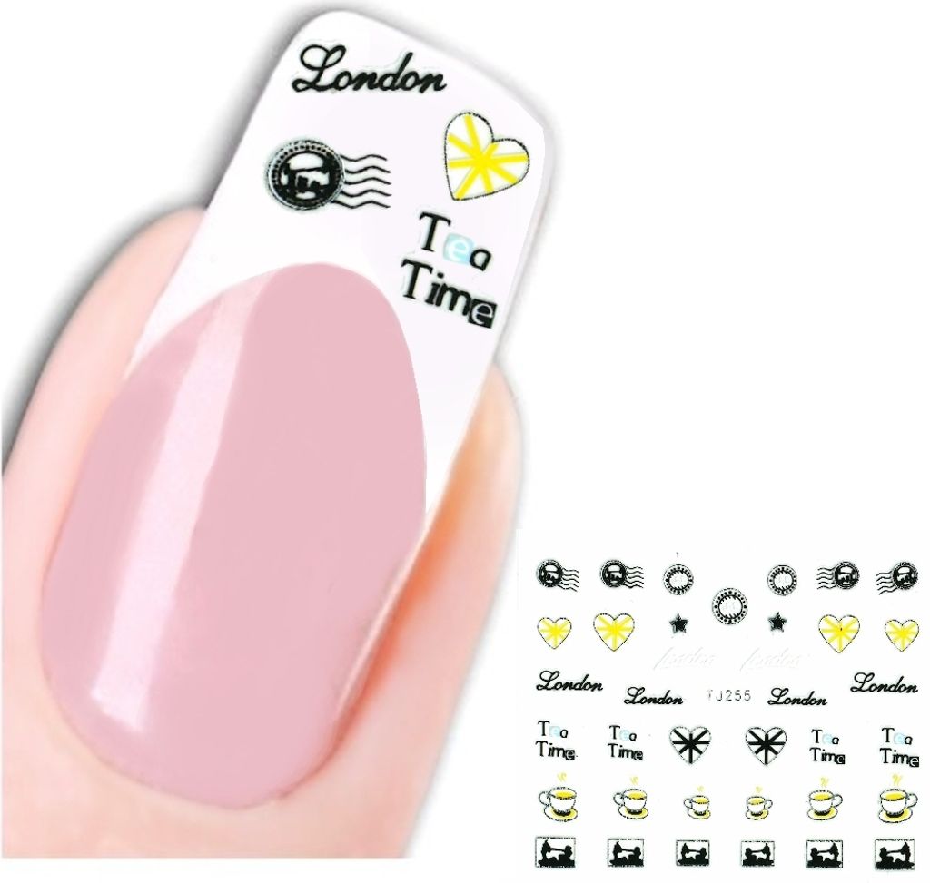 3D Nagel Sticker Nail Art Aufkleber Tea Time London Design