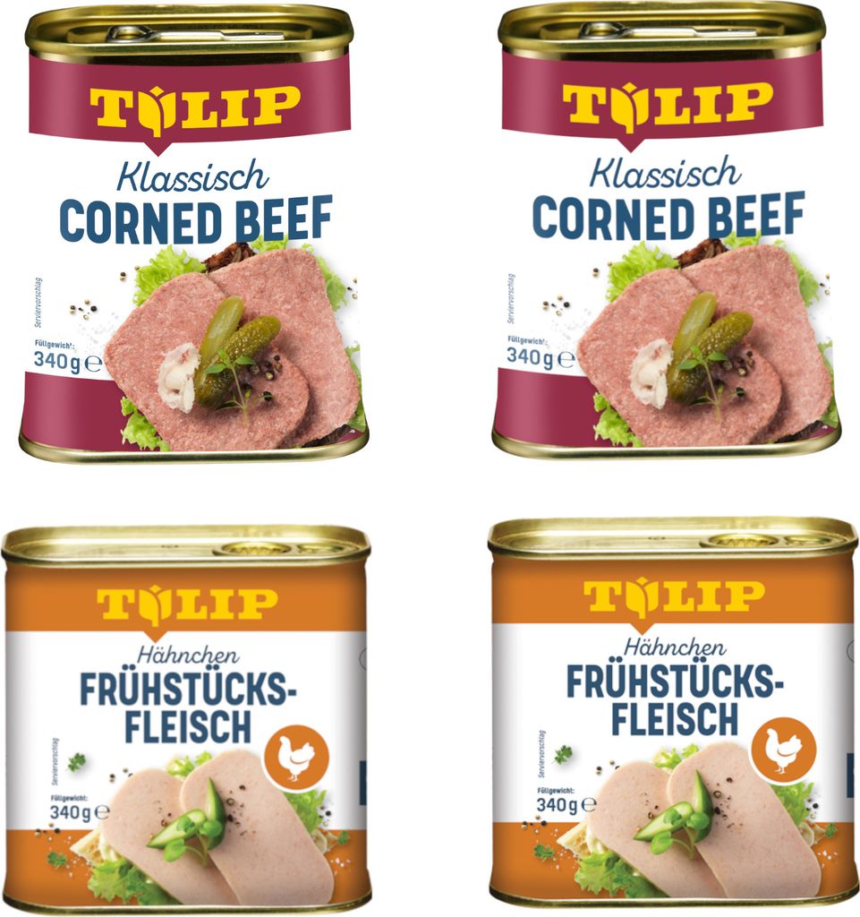 TULIP Bundle Frühstücksfleisch Corned Beef Hähnchen Delikatesse Konserve 4x 340g