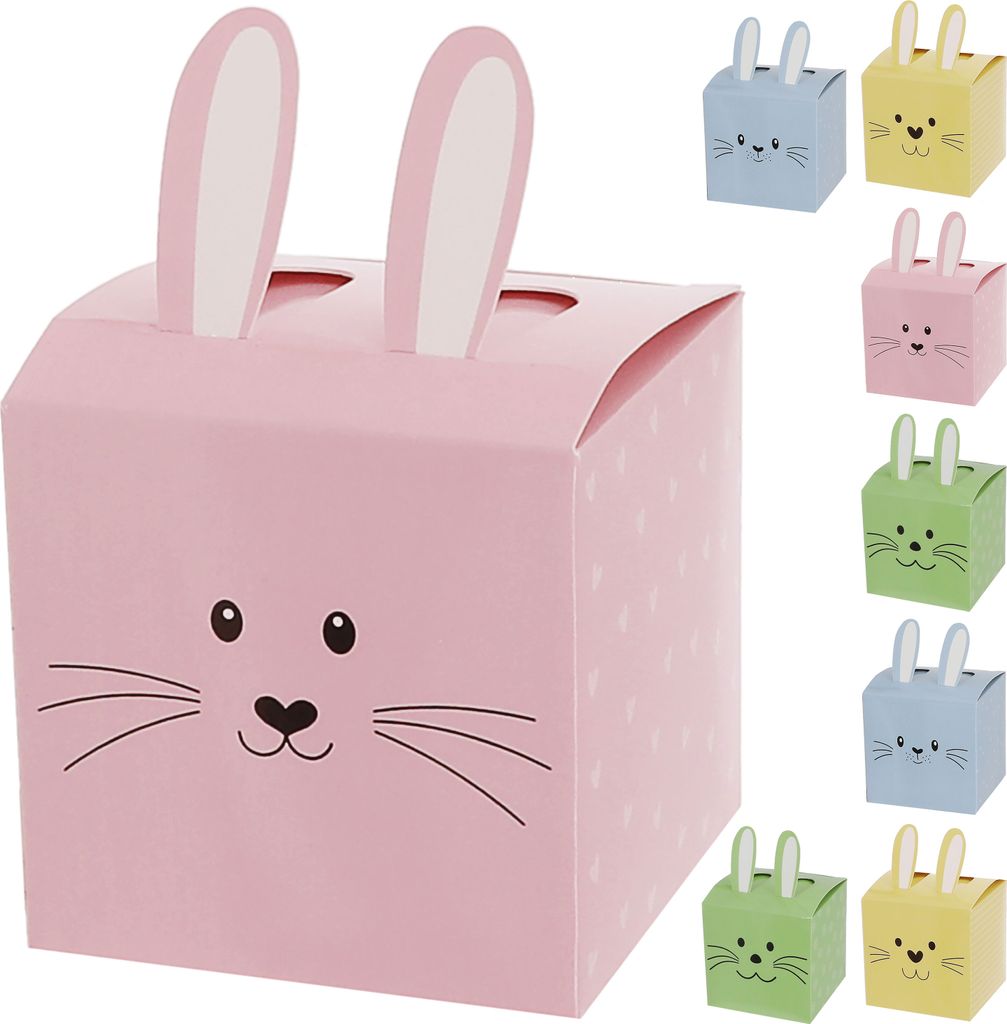 Osterbox mit Hasenohren 8er Set 7,5cm Papier 300gsm gelb blau grün rosa Schachtel Hasengesicht Osterhase Osterdeko