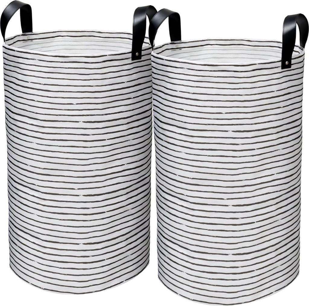 2 Stück 60L Faltbare Wäschekorb, Groß Wäschesack mit verstärkten Nieten Kunstledergriffen, Wäschetonne freistehender Laundry Basket wasserdic...