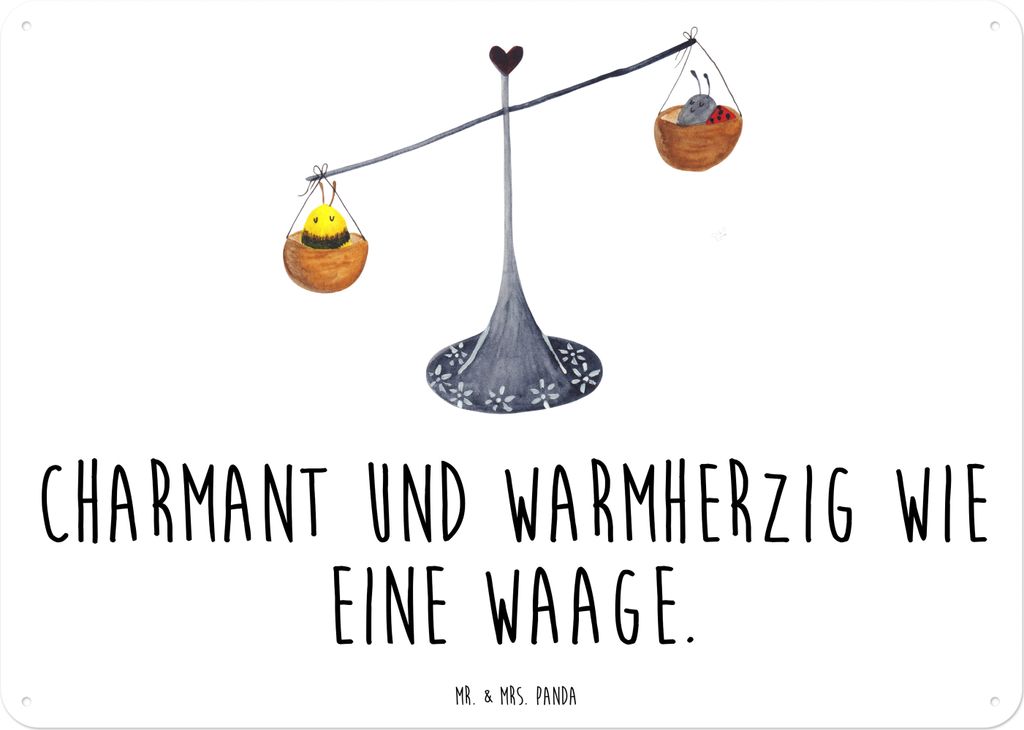 Mr. & Mrs. Panda Schild Sternzeichen Waage DIN A3 - Weiß - Geschenk, Nostalgieschild, Retro Blechschild, Biene, tafel, Gleichgewicht, Marienkäfer...